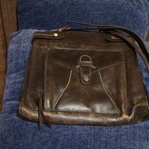 Born Dark Brown Leather Messenger Bag with Front Pocket